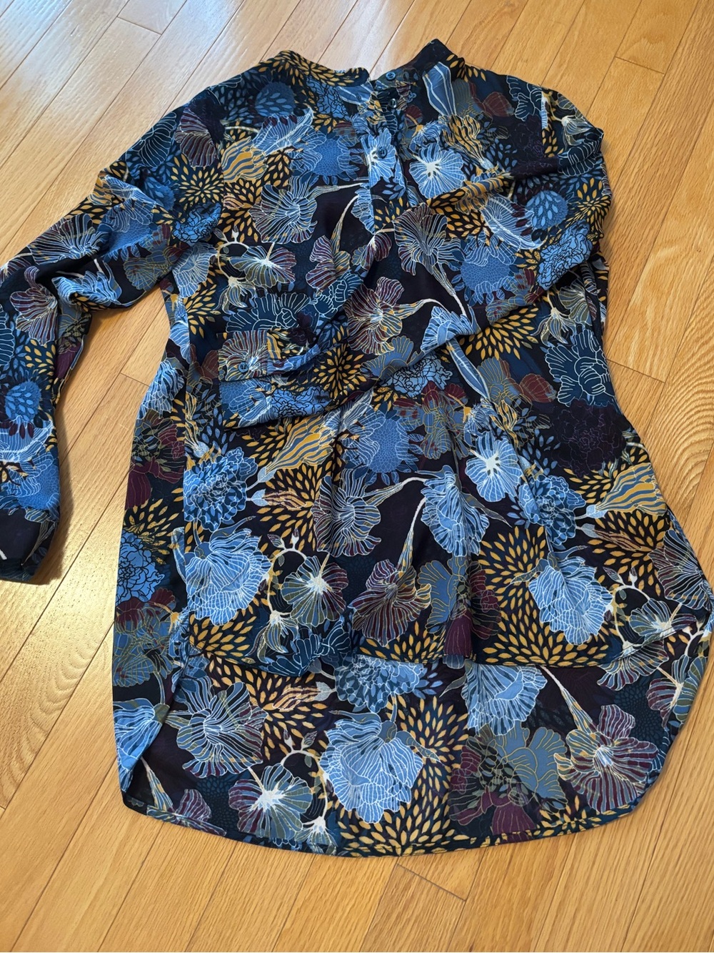 Floral Button-Front Blouse - Navy Blue